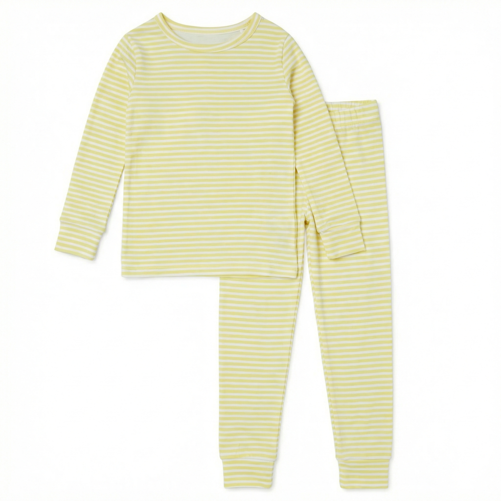 Top ranked Motette yellow and white stripes bamboo pajama set with long sleeves and pants