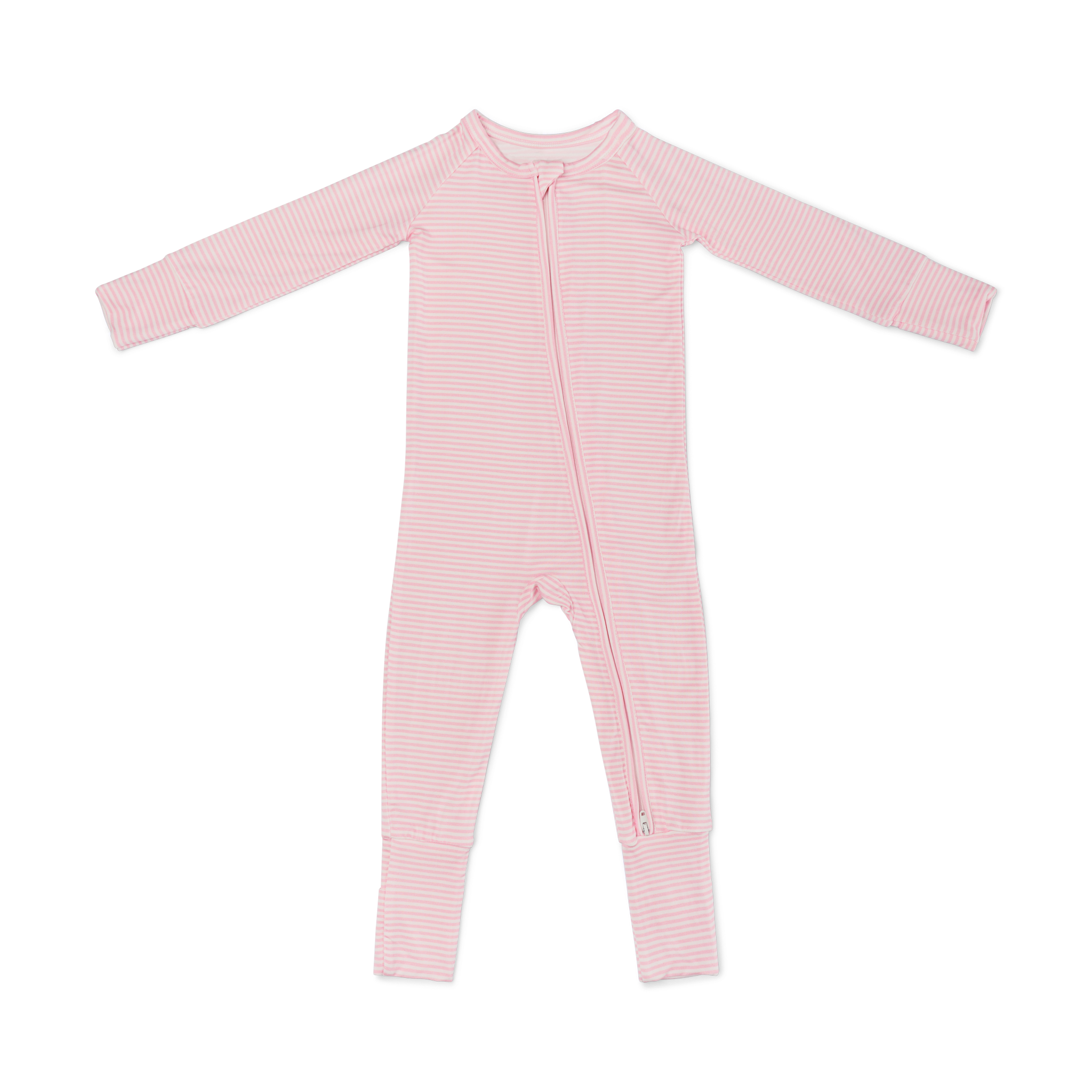 Flat lay of the pink stripe bamboo sleeper, showcasing the soft fabric and classic stripe design