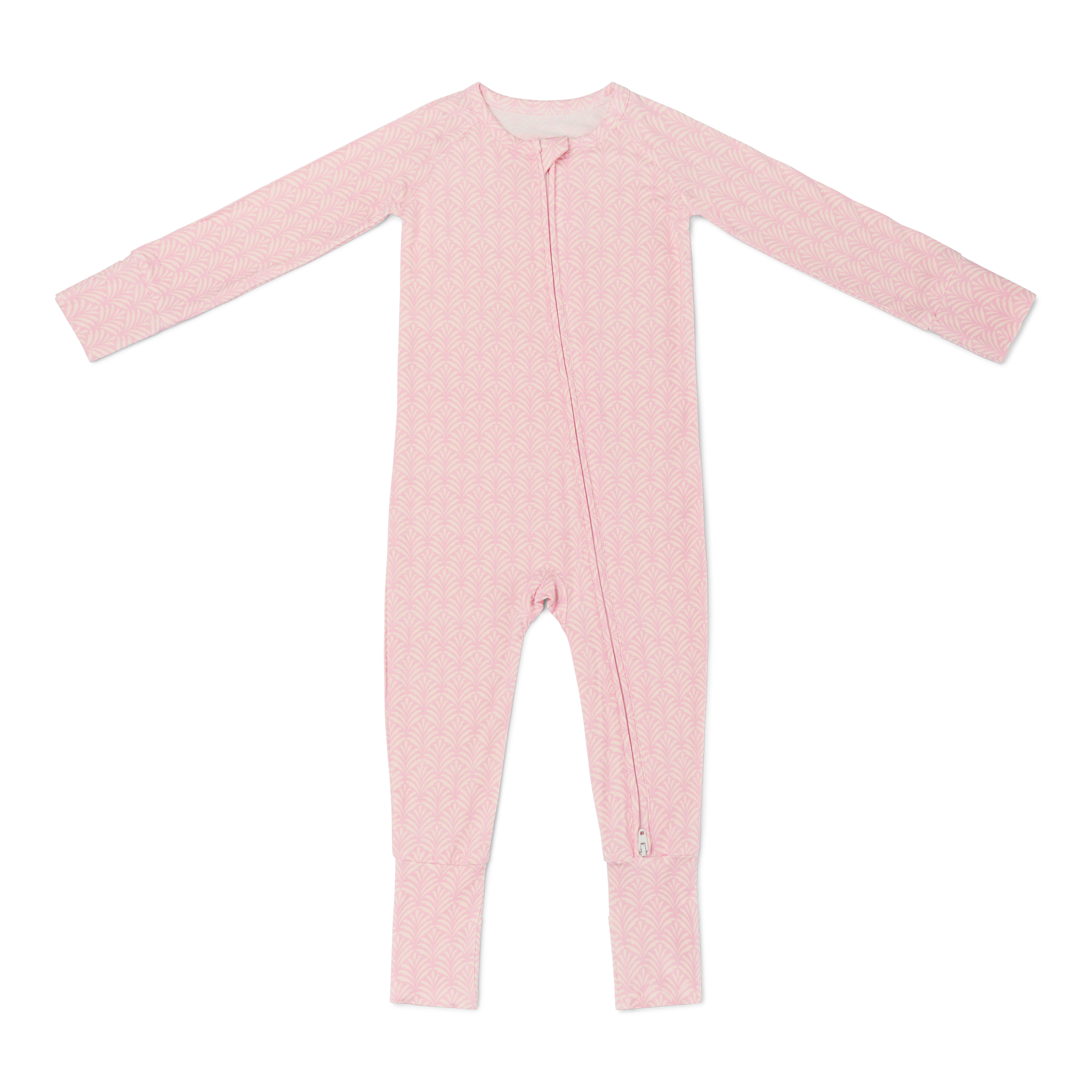 Flat lay of the large pink floral bamboo sleeper, showcasing the bold leaf design and soft bamboo fabric