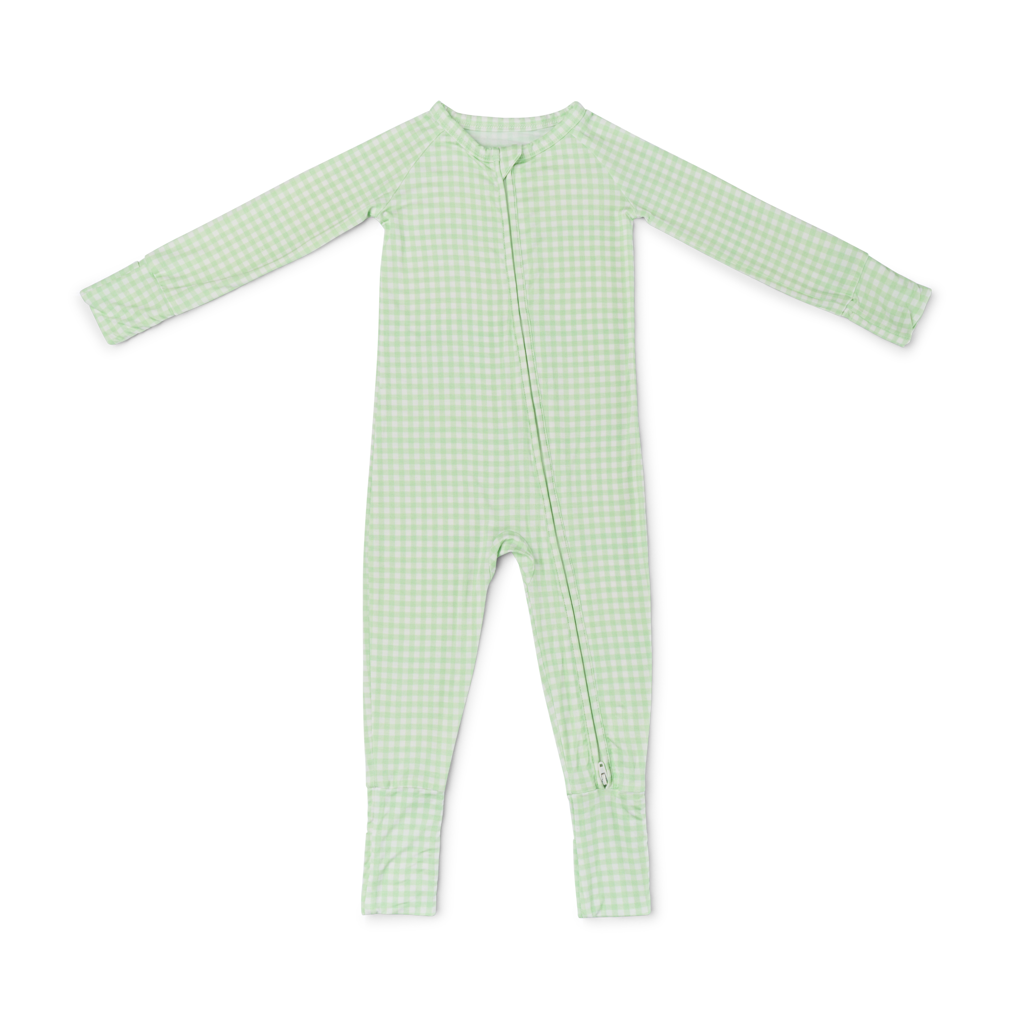 Flat lay of the green checkered top rated bamboo sleeper, showcasing the bold gingham pattern and soft bamboo fabric