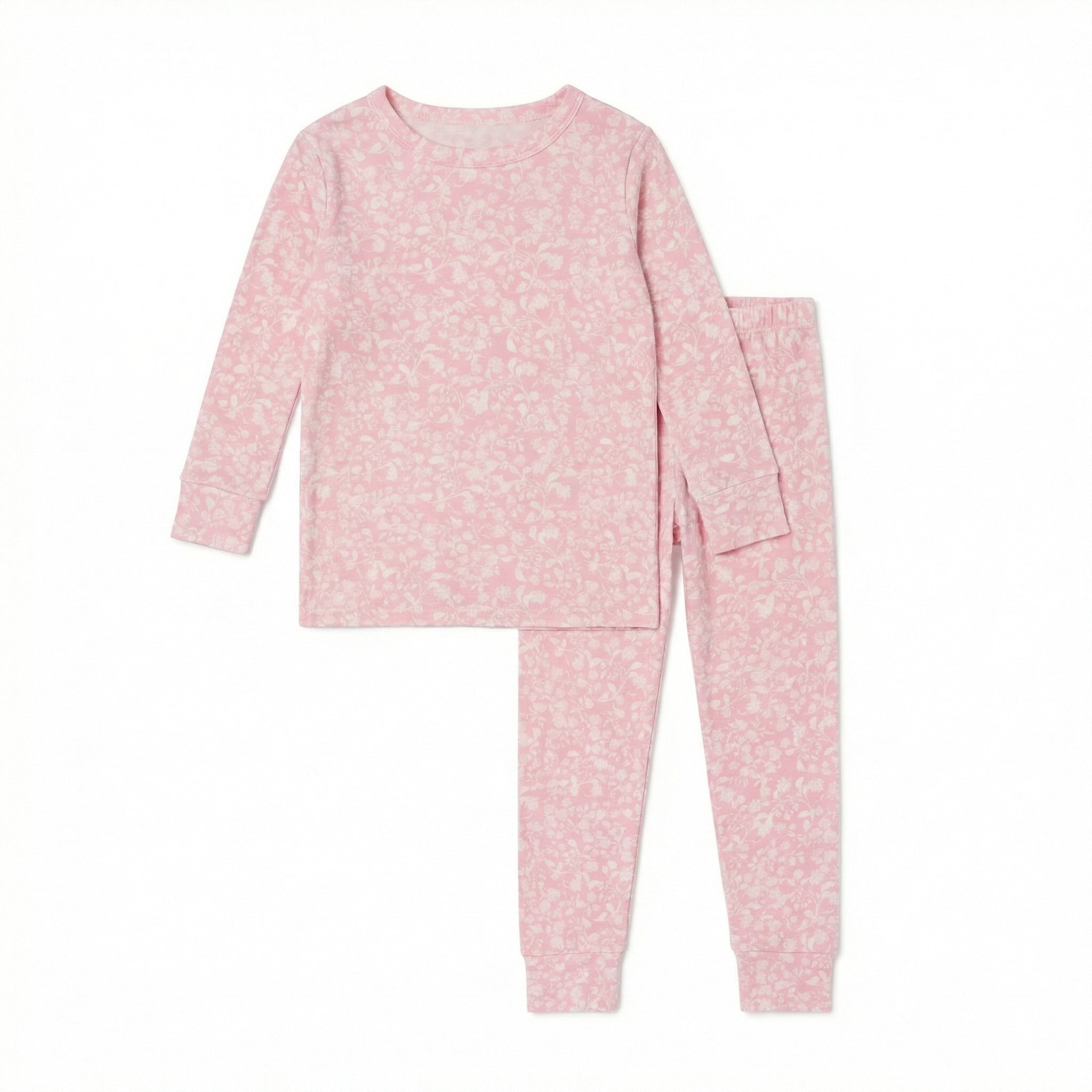 Top ranked Motette pink and white floral bamboo pajama set with long sleeves and pants