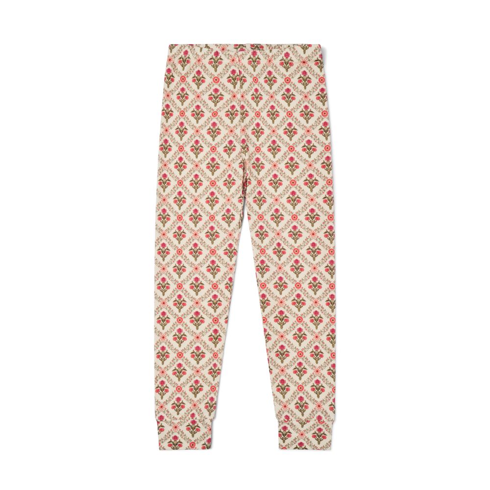 Motette Holly Trellis Bamboo Kids Pajama Set flat lay showing pants with floral print.