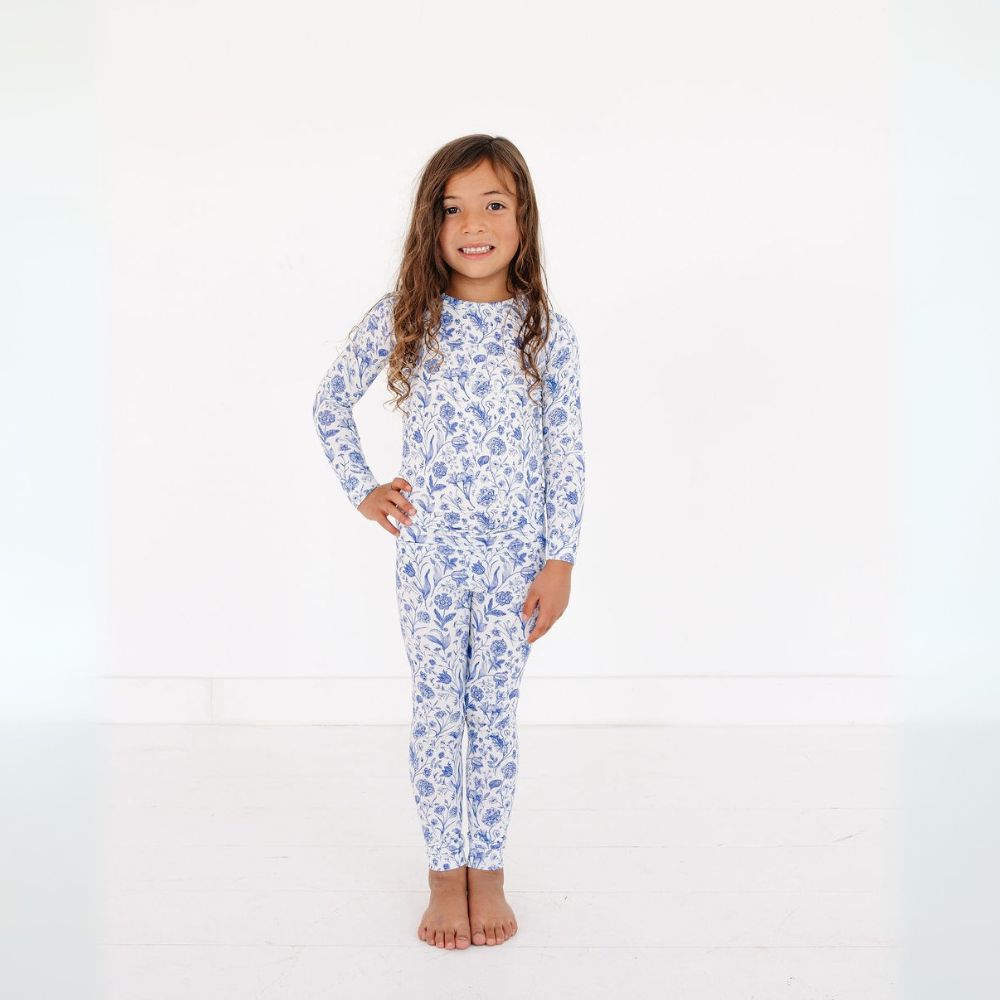 Toddler standing with arms at side – Porcelain Vine – top-ranked bamboo pajamas, eczema friendly by Motette